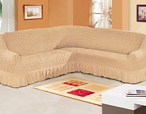 Чехол стрейч на угловой диван с оборкой Цвет Светло-бежевый