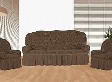 Еврочехлы стрейч на диван и кресла Жаккардовые С/О цвет KAR 014-05 A.Kahve арт. 630/311.005