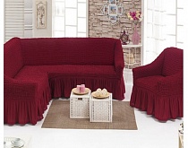 Чехлы стрейч на угловой диван и кресло с оборкой Цвет Бордовый арт. 230/401.221