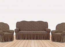 Еврочехлы стрейч на диван и кресла Жаккардовые С/О цвет KAR 002-05 A.Kahve арт. 532/311.005